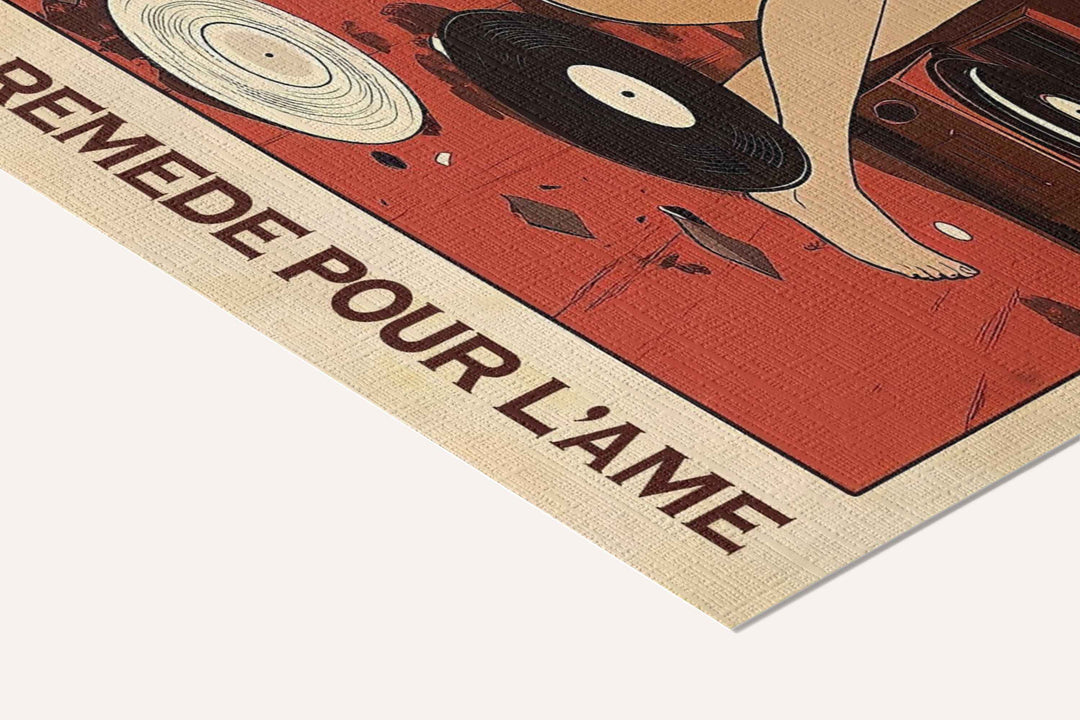 « La musique est un remède pour l'âme » — toile texturée, détail du coin inférieur droit