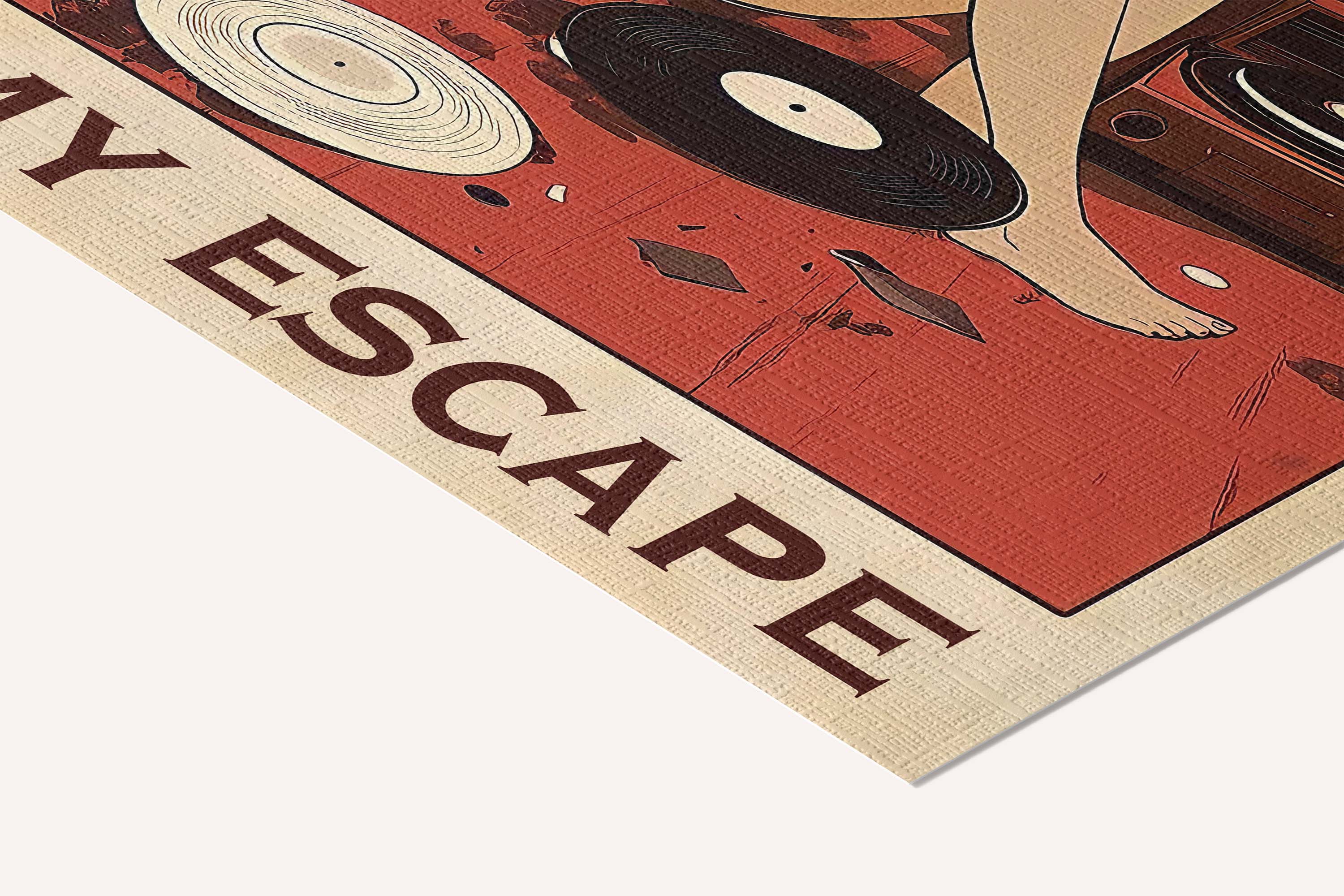 Music is my escape — cotton-linen canvas texture and fine corner detail