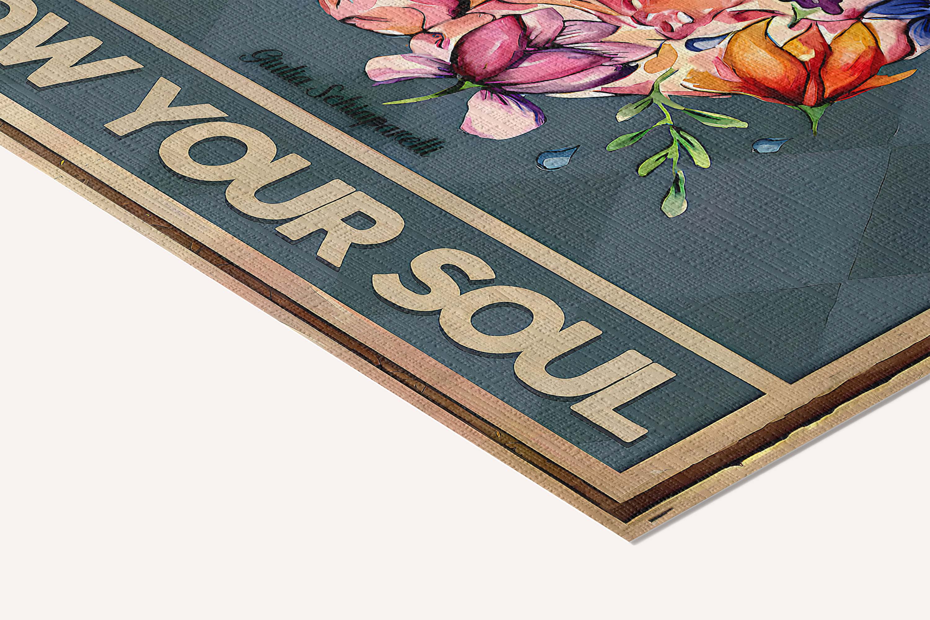 Water your mind grow your soul — cotton-linen canvas texture and fine corner detail