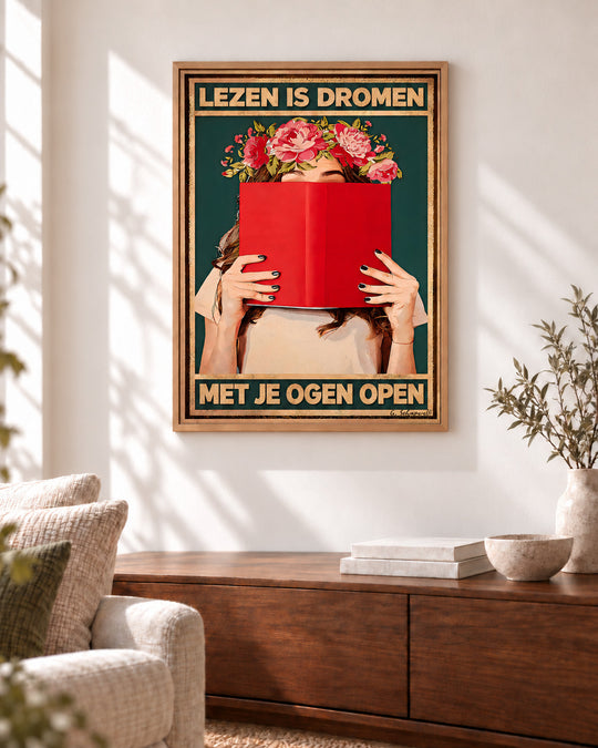 Lezen is dromen met je ogen open — Decoratieve lijst en interieur niet inbegrepen