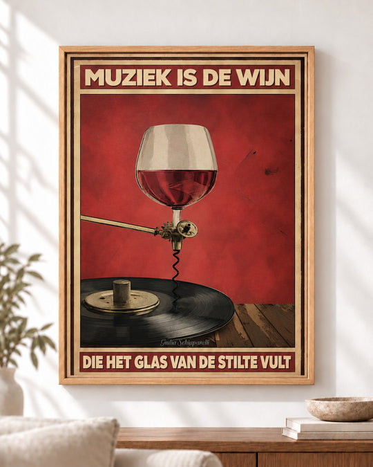 Muziek is de wijn die het glas van de stilte vult — Decoratieve lijst en interieur niet inbegrepen