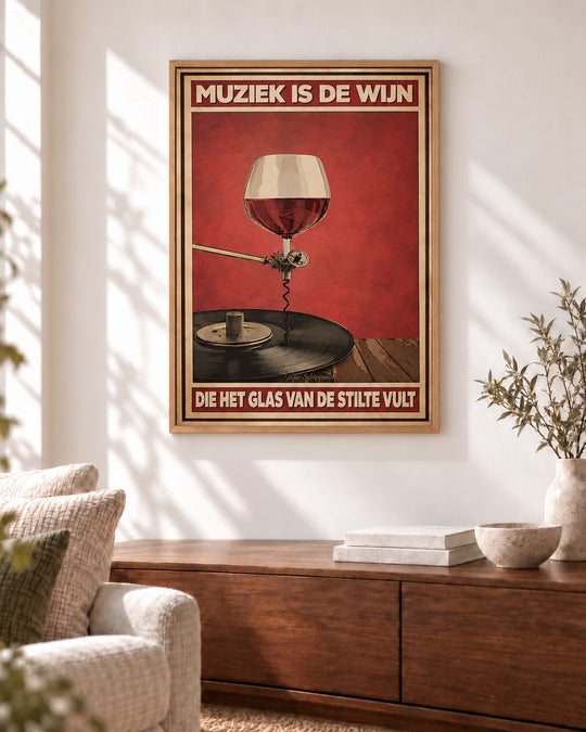 Muziek is de wijn die het glas van de stilte vult — Decoratieve lijst en interieur niet inbegrepen