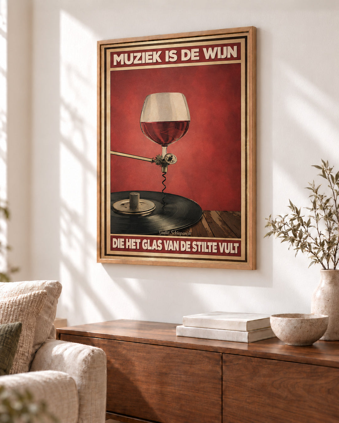 Muziek is de wijn die het glas van de stilte vult — Decoratieve lijst en interieur niet inbegrepen