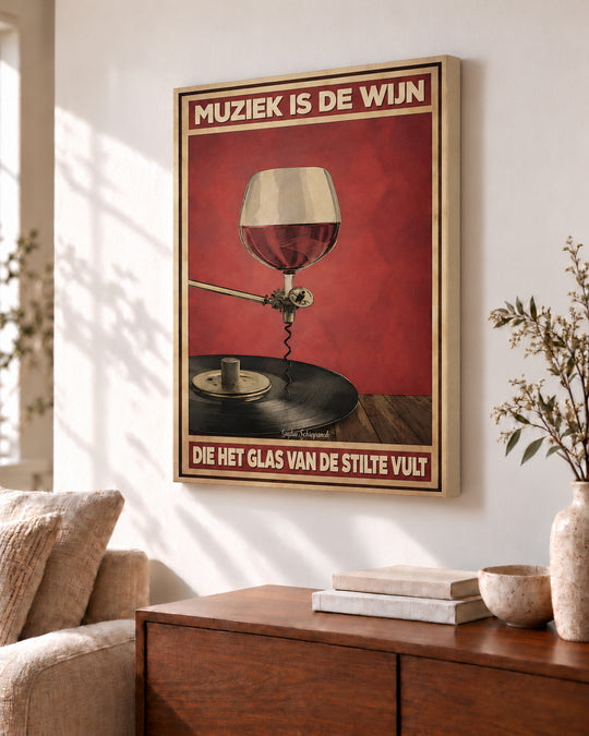 Muziek is de wijn die het glas van de stilte vult — Decoratieve lijst en interieur niet inbegrepen