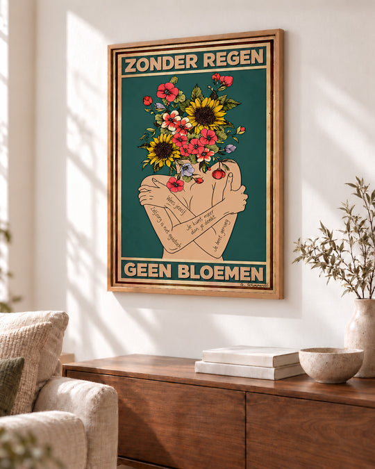 Zonder regen geen bloemen — Decoratieve lijst en interieur niet inbegrepen