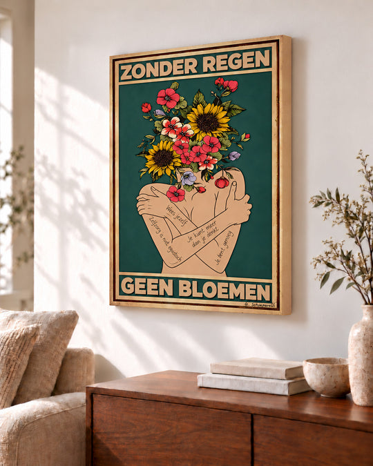 Zonder regen geen bloemen — Decoratieve lijst en interieur niet inbegrepen