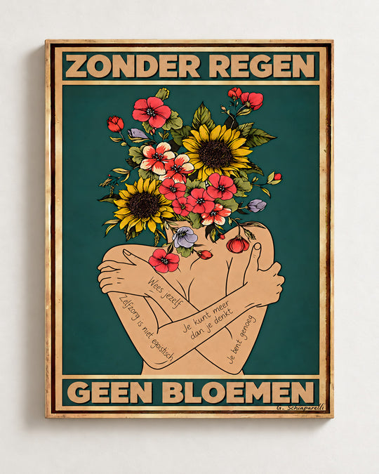 Zonder regen geen bloemen — Decoratieve lijst en interieur niet inbegrepen