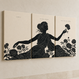 Triptyque Fleuri complet sur châssis, vue oblique montrant la profondeur