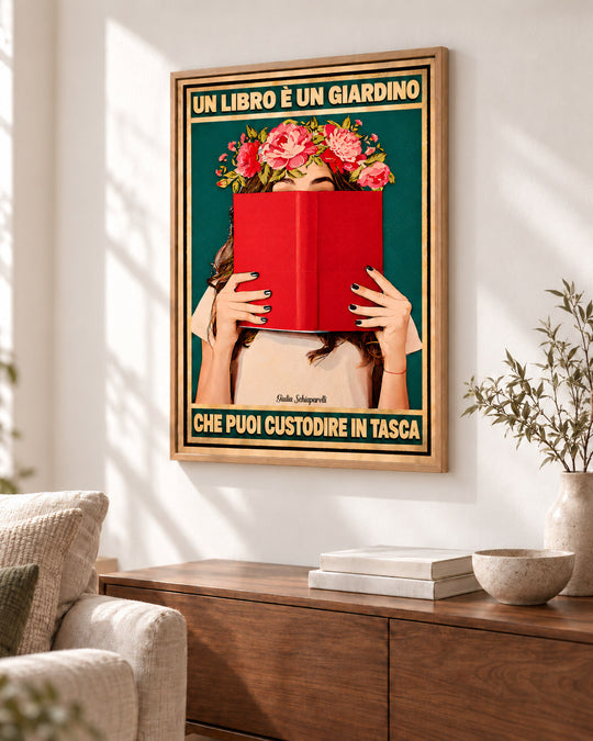 Un libro è un giardino che puoi custodire in tasca – illustrazione con testo in italiano, immagine 4
