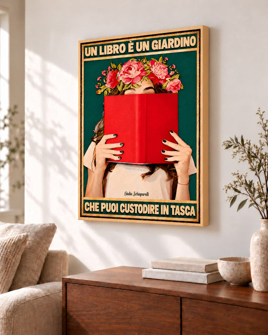 Un libro è un giardino che puoi custodire in tasca – illustrazione con testo in italiano, immagine 6