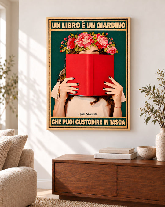 Un libro è un giardino che puoi custodire in tasca – illustrazione con testo in italiano, immagine 7
