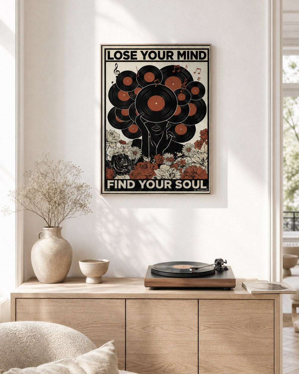 Atelier vinyl canvas mounted in a bright music corner