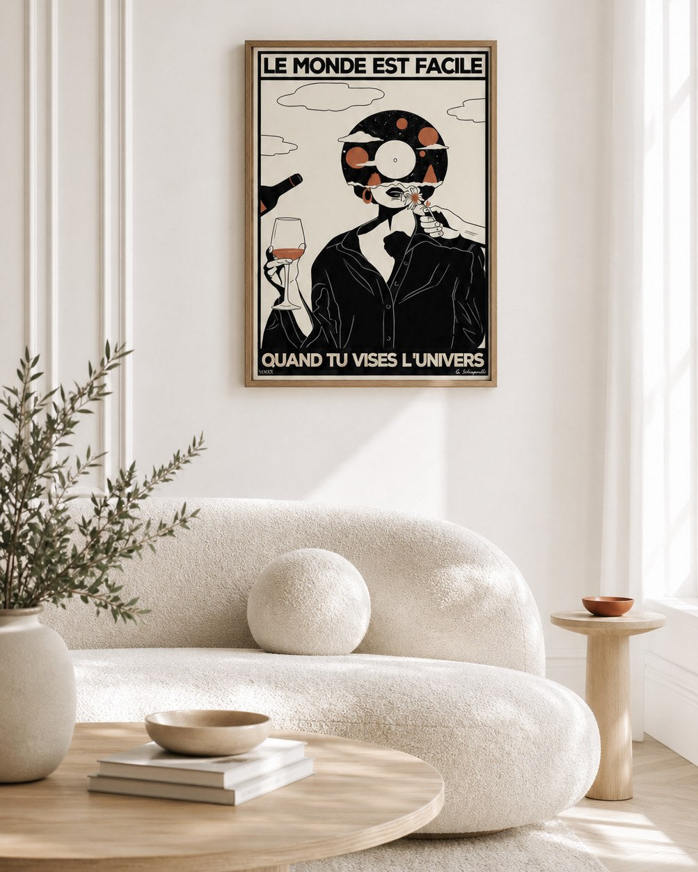 Toile Le monde est facile quand tu vises l’Univers dans un intérieur blanc chaleureux